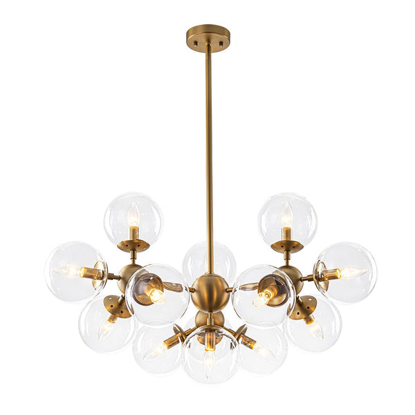 Chandelierias - 13 - Light Mid - century Molecular Clear Glass Branch Chandelier - Chandeliers - Brass - 