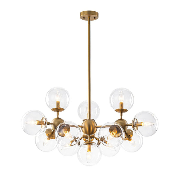 Chandelierias - 13 - Light Mid - century Molecular Clear Glass Branch Chandelier - Chandeliers - Brass - 