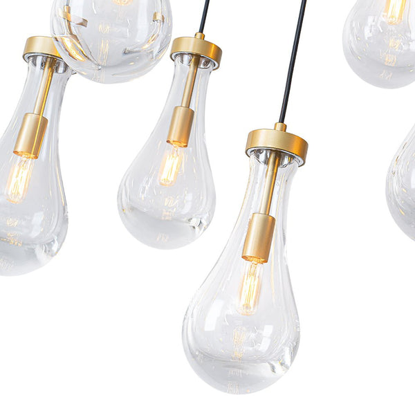 Chandelierias - 13 - Light Raindrop Blown Clear Glass Cluster Pendant Chandelier - Chandeliers - Gold - 
