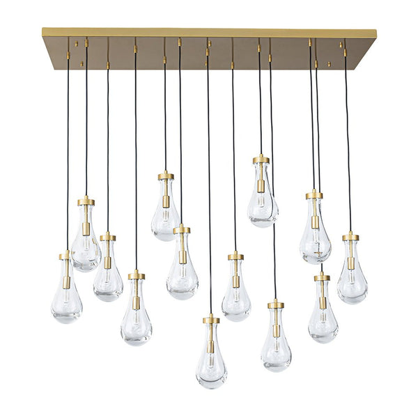 Chandelierias - 13 - Light Raindrop Blown Clear Glass Cluster Pendant Chandelier - Chandeliers - Gold - 