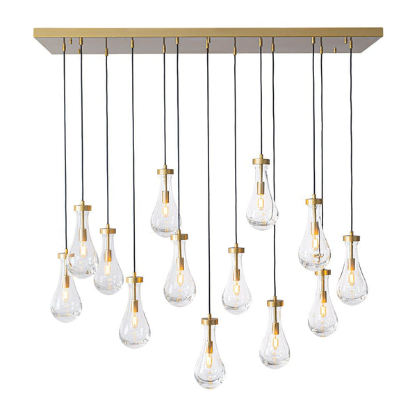 Chandelierias - 13 - Light Raindrop Blown Clear Glass Cluster Pendant Chandelier - Chandeliers - Gold - 