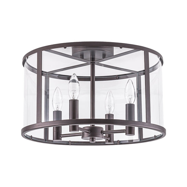 Chandelierias-15.7in. Wide Farmhouse 4-Light Clear Curved Glass Drum Semi-flush Mount-Semi Flush-Oil-rubbed Bronze-