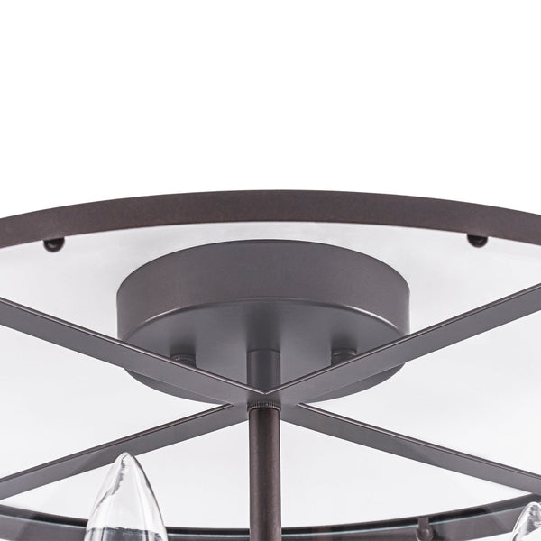 Chandelierias-15.7in. Wide Farmhouse 4-Light Clear Curved Glass Drum Semi-flush Mount-Semi Flush-Oil-rubbed Bronze-