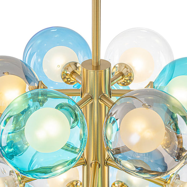 Chandelierias - 19 - Light Multicolored Glass Bubble Tiered Chandelier - Chandeliers - Blue Tone - 