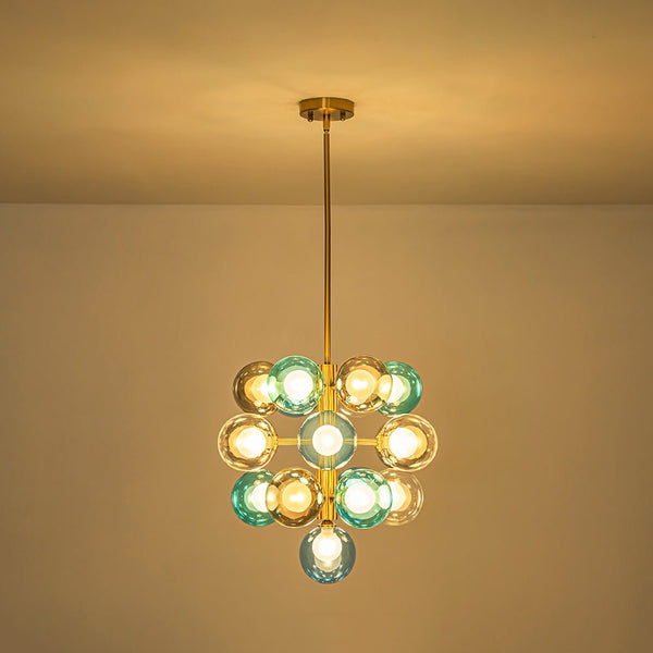 Chandelierias - 19 - Light Multicolored Glass Bubble Tiered Chandelier - Chandeliers - Blue Tone - 