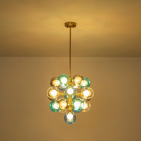 Chandelierias - 19 - Light Multicolored Glass Bubble Tiered Chandelier - Chandeliers - Blue Tone - 