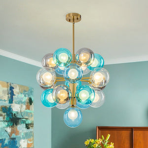 Chandelierias - 19 - Light Multicolored Glass Bubble Tiered Chandelier - Chandeliers - Blue Tone - 