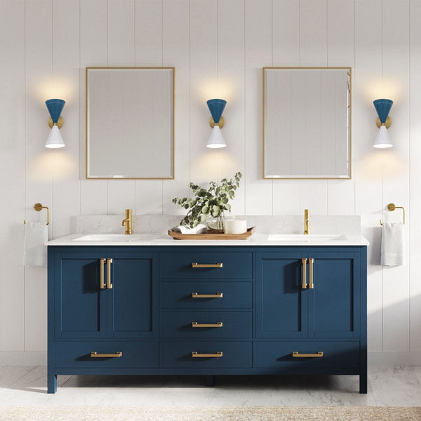 Chandelierias - 2 - Light Color - block Slanted Hourglass - Shaped Iron Wall Sconce - Wall Light - Blue & White - 