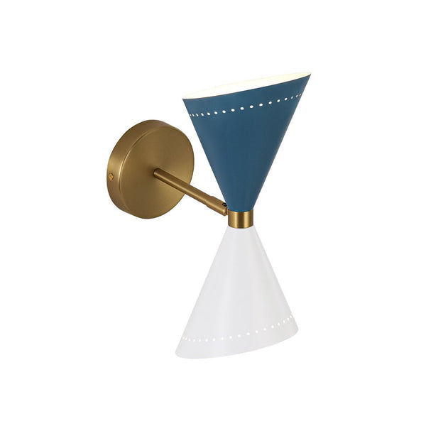 Chandelierias - 2 - Light Color - block Slanted Hourglass - Shaped Iron Wall Sconce - Wall Light - Blue & White - 