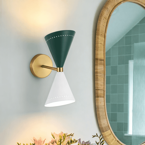 Chandelierias - 2 - Light Color - block Slanted Hourglass - Shaped Iron Wall Sconce - Wall Light - Green & White - 