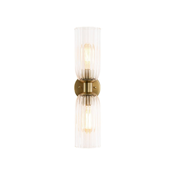 Chandelierias-2-Light Cylinder Tube Ribbed Glass Vanity Light-Wall Light-Brushed Brass-1-Pack