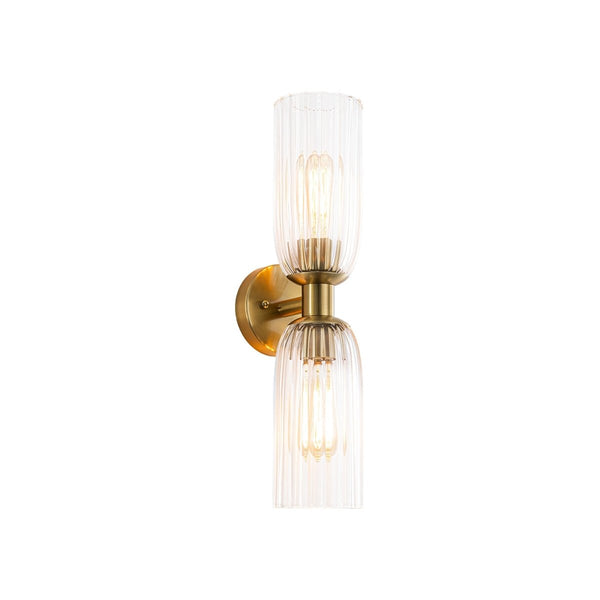 Chandelierias-2-Light Cylinder Tube Ribbed Glass Vanity Light-Wall Light-Brushed Brass-1-Pack