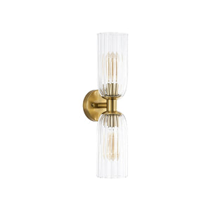 Chandelierias-2-Light Cylinder Tube Ribbed Glass Vanity Light-Wall Light-Brushed Brass-1-Pack