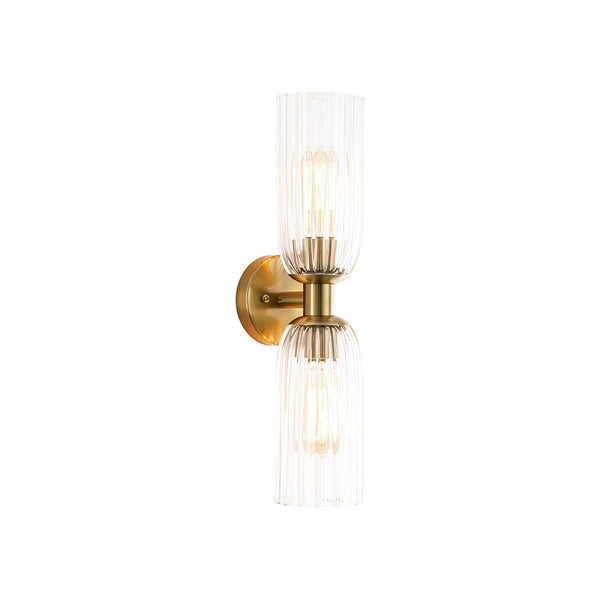 Chandelierias-2-Light Cylinder Tube Ribbed Glass Vanity Light-Wall Light-Brushed Brass-1-Pack