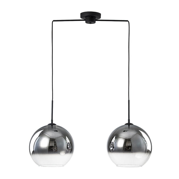 Chandelierias - 2 - Light Hand - blown Smoked Mirror Glass Drop Pendant - Chandeliers - Matte Black - 