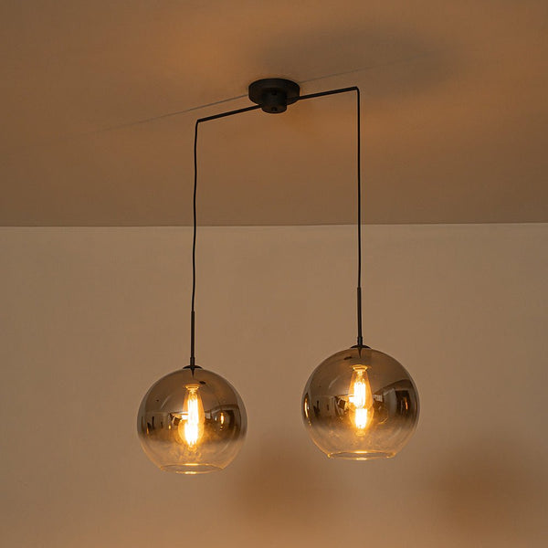 Chandelierias - 2 - Light Hand - blown Smoked Mirror Glass Drop Pendant - Chandeliers - Matte Black - 