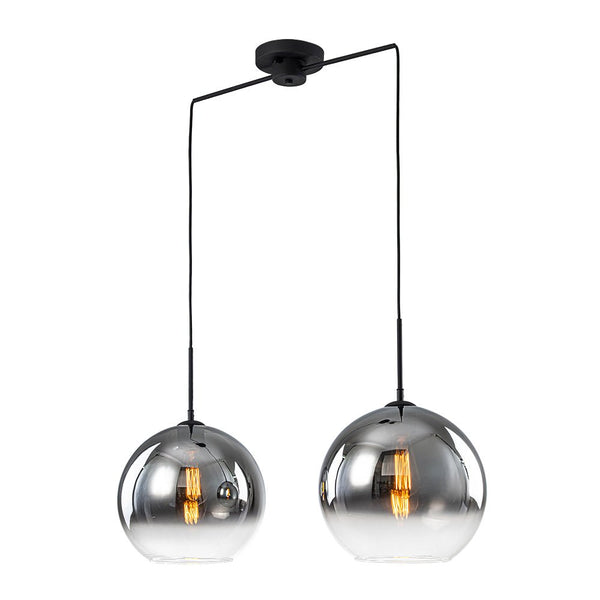 Chandelierias - 2 - Light Hand - blown Smoked Mirror Glass Drop Pendant - Chandeliers - Matte Black - 