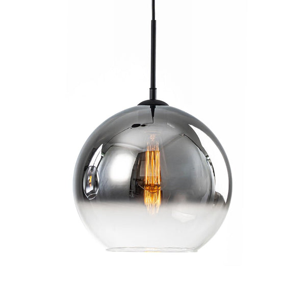 Chandelierias - 2 - Light Hand - blown Smoked Mirror Glass Drop Pendant - Chandeliers - Matte Black - 