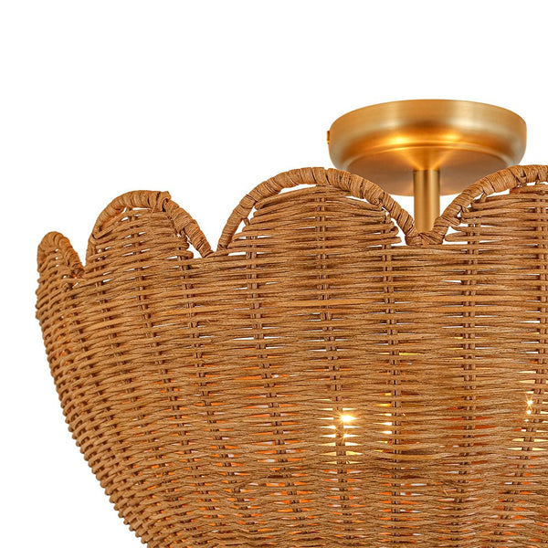 Chandelierias - 2 - Light Scalloped Tulip Woven Basket Semi - Flush Mount - Semi Flush - Brushed Brass - 