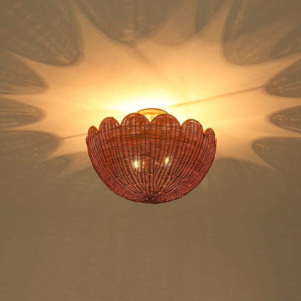 Chandelierias - 2 - Light Scalloped Tulip Woven Basket Semi - Flush Mount - Semi Flush - Brushed Brass - 