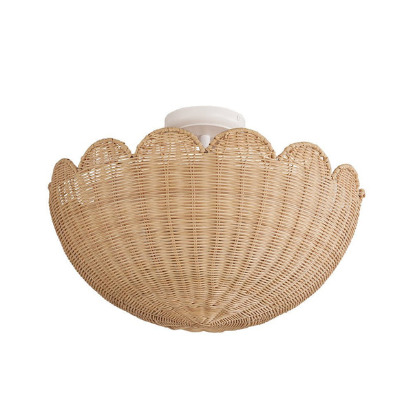 Chandelierias - 2 - Light Scalloped Tulip Woven Basket Semi - Flush Mount - Semi Flush - Brushed Brass (Back - order Late June) - 