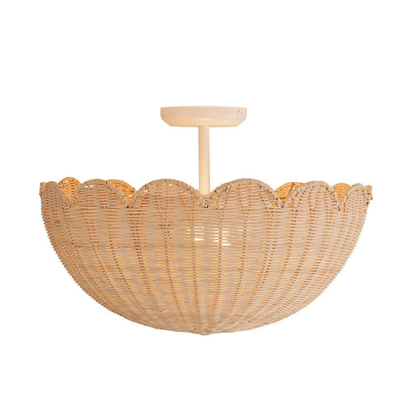 Chandelierias - 2 - Light Scalloped Tulip Woven Basket Semi - Flush Mount - Semi Flush - Brushed Brass (Back - order Late June) - 