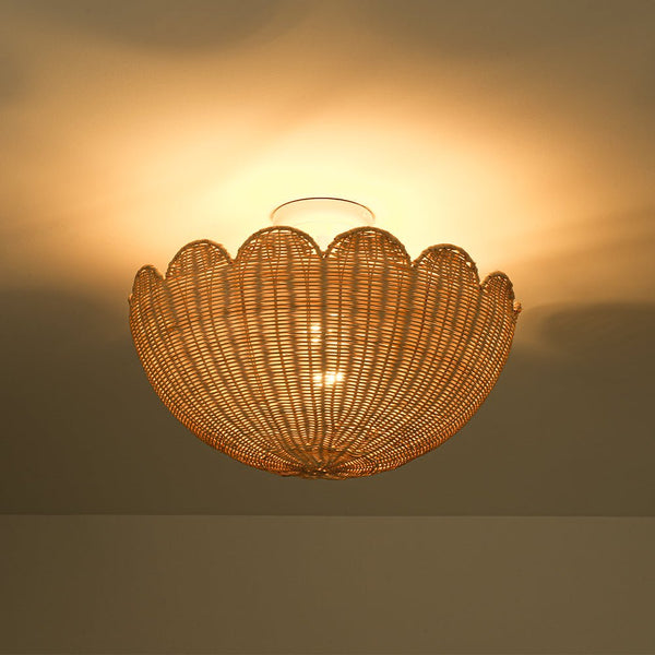 Chandelierias - 2 - Light Scalloped Tulip Woven Basket Semi - Flush Mount - Semi Flush - Brushed Brass (Back - order Late June) - 