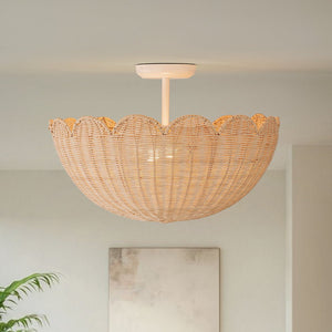 Chandelierias - 2 - Light Scalloped Tulip Woven Basket Semi - Flush Mount - Semi Flush - Matte White - 