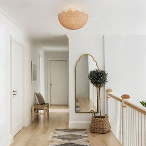 Chandelierias - 2 - Light Scalloped Tulip Woven Basket Semi - Flush Mount - Semi Flush - Matte White - 