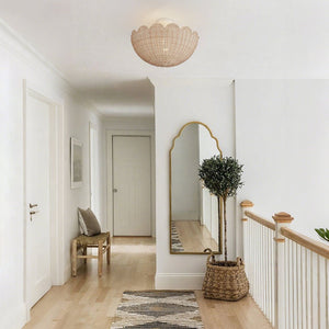 Chandelierias - 2 - Light Scalloped Tulip Woven Basket Semi - Flush Mount - Semi Flush - White - 