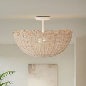 Chandelierias - 2 - Light Scalloped Tulip Woven Basket Semi - Flush Mount - Semi Flush - White - 