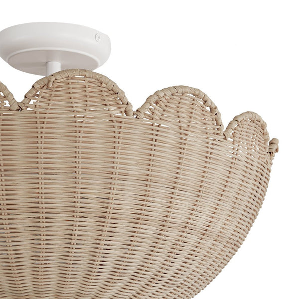 Chandelierias - 2 - Light Scalloped Tulip Woven Basket Semi - Flush Mount - Semi Flush - White - 