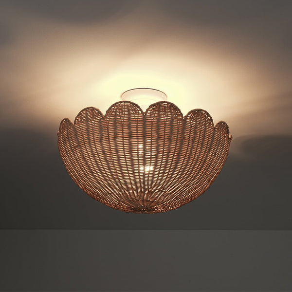 Chandelierias - 2 - Light Scalloped Tulip Woven Basket Semi - Flush Mount - Semi Flush - White - 