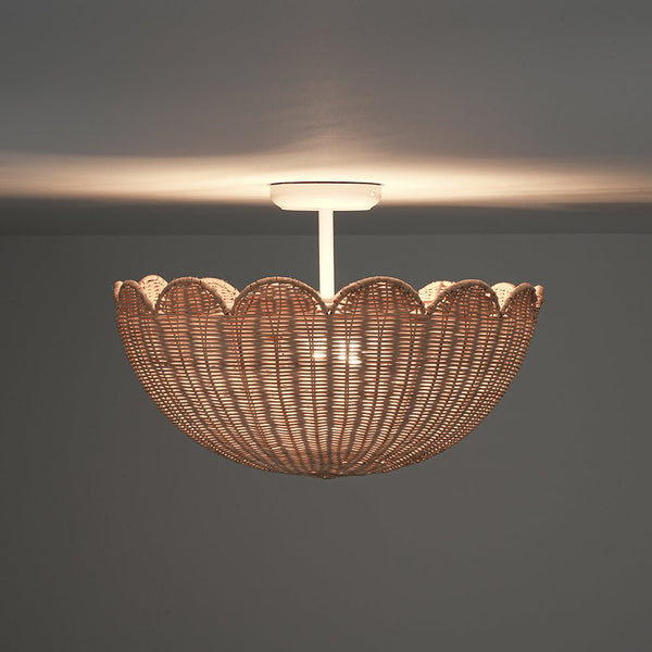 Chandelierias - 2 - Light Scalloped Tulip Woven Basket Semi - Flush Mount - Semi Flush - White - 