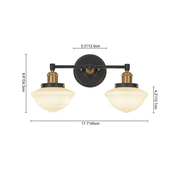 Chandelierias-2-Light Sculptural Schoolhouse Glass Linear Vanity Sconce-Wall Light-Black & Brass-2-Pack