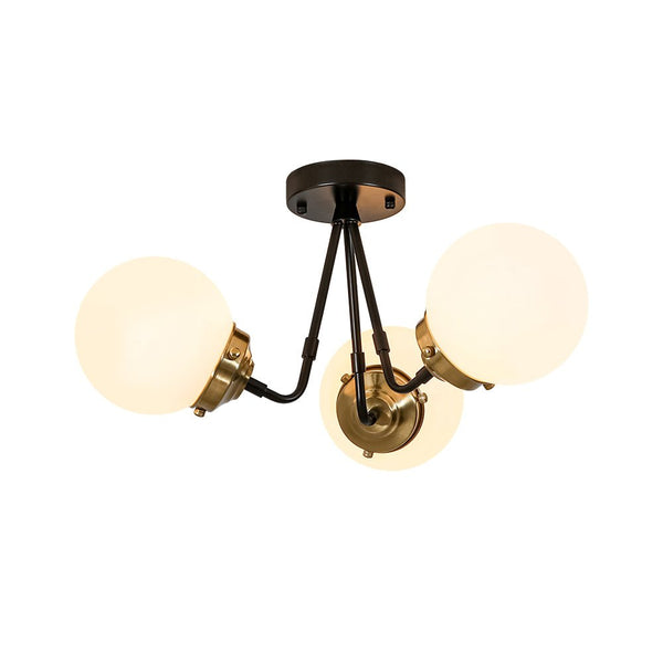 Chandelierias - 3 - Light Black Brass Frosted Glass Semi - flush Mount - Semi Flush - Black & Brass - 