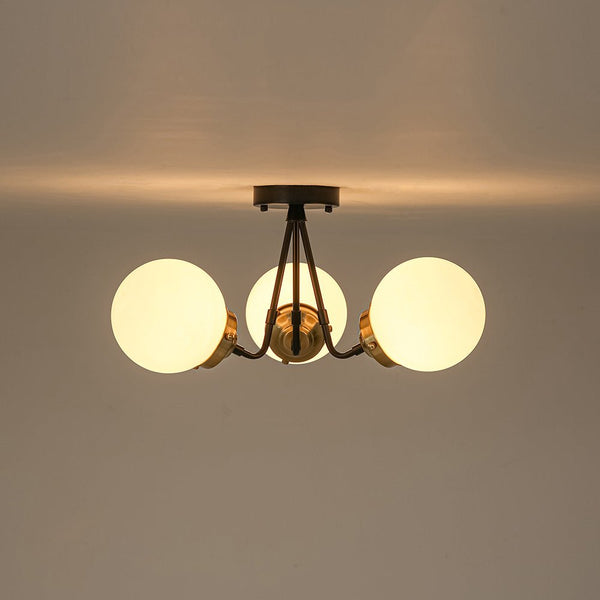 Chandelierias - 3 - Light Black Brass Frosted Glass Semi - flush Mount - Semi Flush - Black & Brass - 