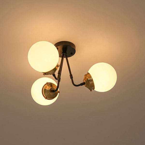 Chandelierias - 3 - Light Black Brass Frosted Glass Semi - flush Mount - Semi Flush - Black & Brass - 
