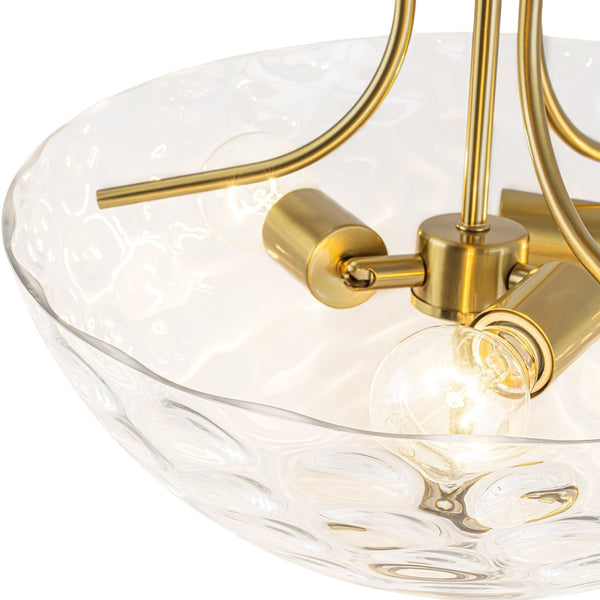 Chandelierias-3-Light Clear Domed Ripple Glass Semi-flush Mount-Semi Flush-Brass-