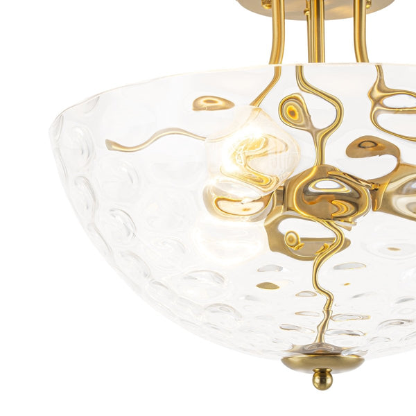 Chandelierias-3-Light Clear Domed Ripple Glass Semi-flush Mount-Semi Flush-Brass-