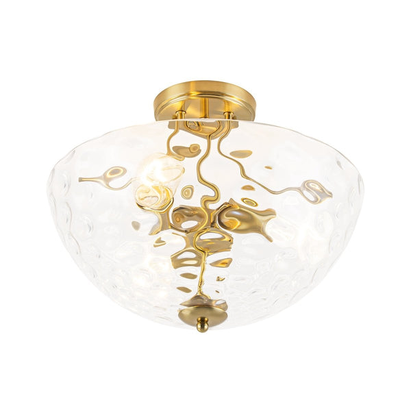 Chandelierias-3-Light Clear Domed Ripple Glass Semi-flush Mount-Semi Flush-Brass-