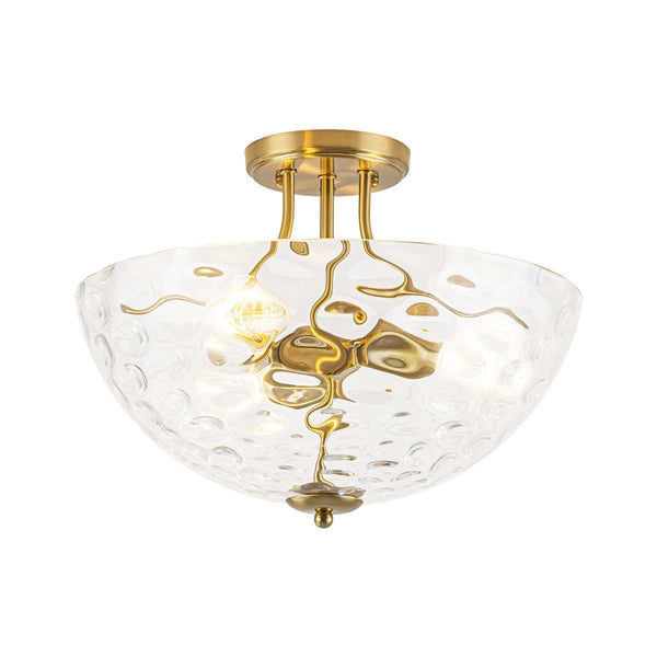 Chandelierias-3-Light Clear Domed Ripple Glass Semi-flush Mount-Semi Flush-Brass-