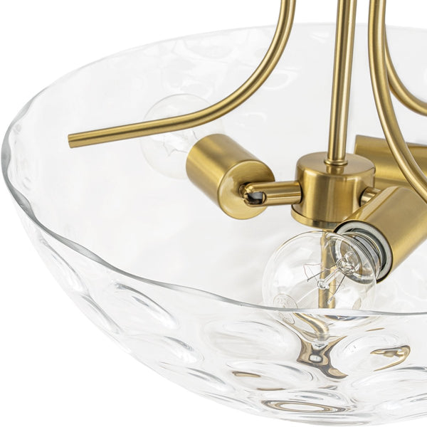 Chandelierias-3-Light Clear Domed Ripple Glass Semi-flush Mount-Semi Flush-Brass-