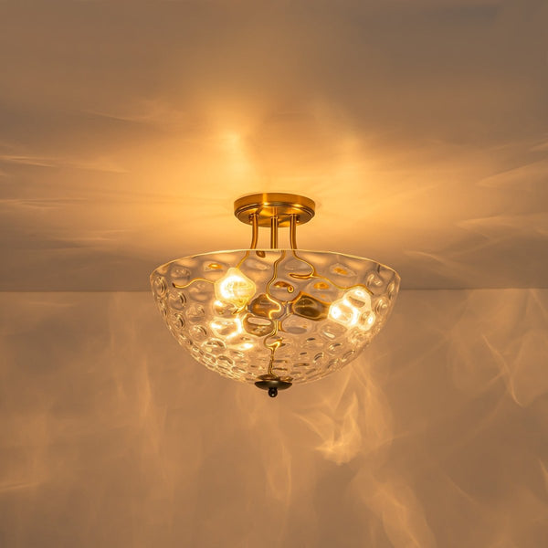 Chandelierias-3-Light Clear Domed Ripple Glass Semi-flush Mount-Semi Flush-Brass-