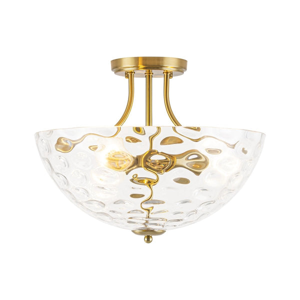 Chandelierias-3-Light Clear Domed Ripple Glass Semi-flush Mount-Semi Flush-Brass-