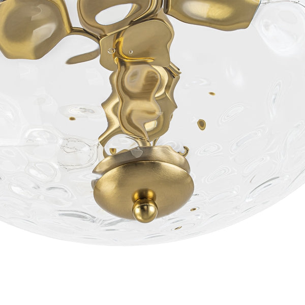 Chandelierias-3-Light Clear Domed Ripple Glass Semi-flush Mount-Semi Flush-Brass-