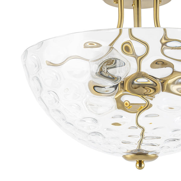 Chandelierias-3-Light Clear Domed Ripple Glass Semi-flush Mount-Semi Flush-Brass-