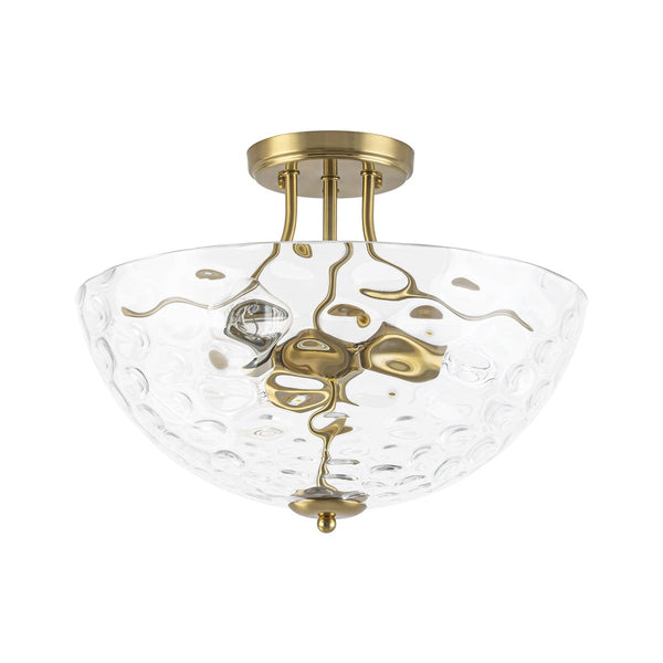Chandelierias-3-Light Clear Domed Ripple Glass Semi-flush Mount-Semi Flush-Brass-