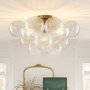 Chandelierias-3-Light Clear Ribbed Glass Bubble Cluster Semi-flush Mount-Semi Flush-Brass-