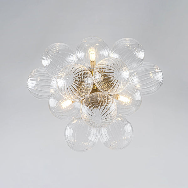 Chandelierias-3-Light Clear Ribbed Glass Bubble Cluster Semi-flush Mount-Semi Flush-Brass-